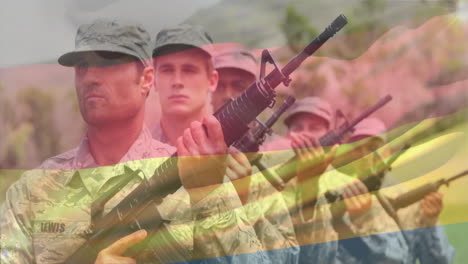 holding rifles, soldiers with german flag animation overlay in background