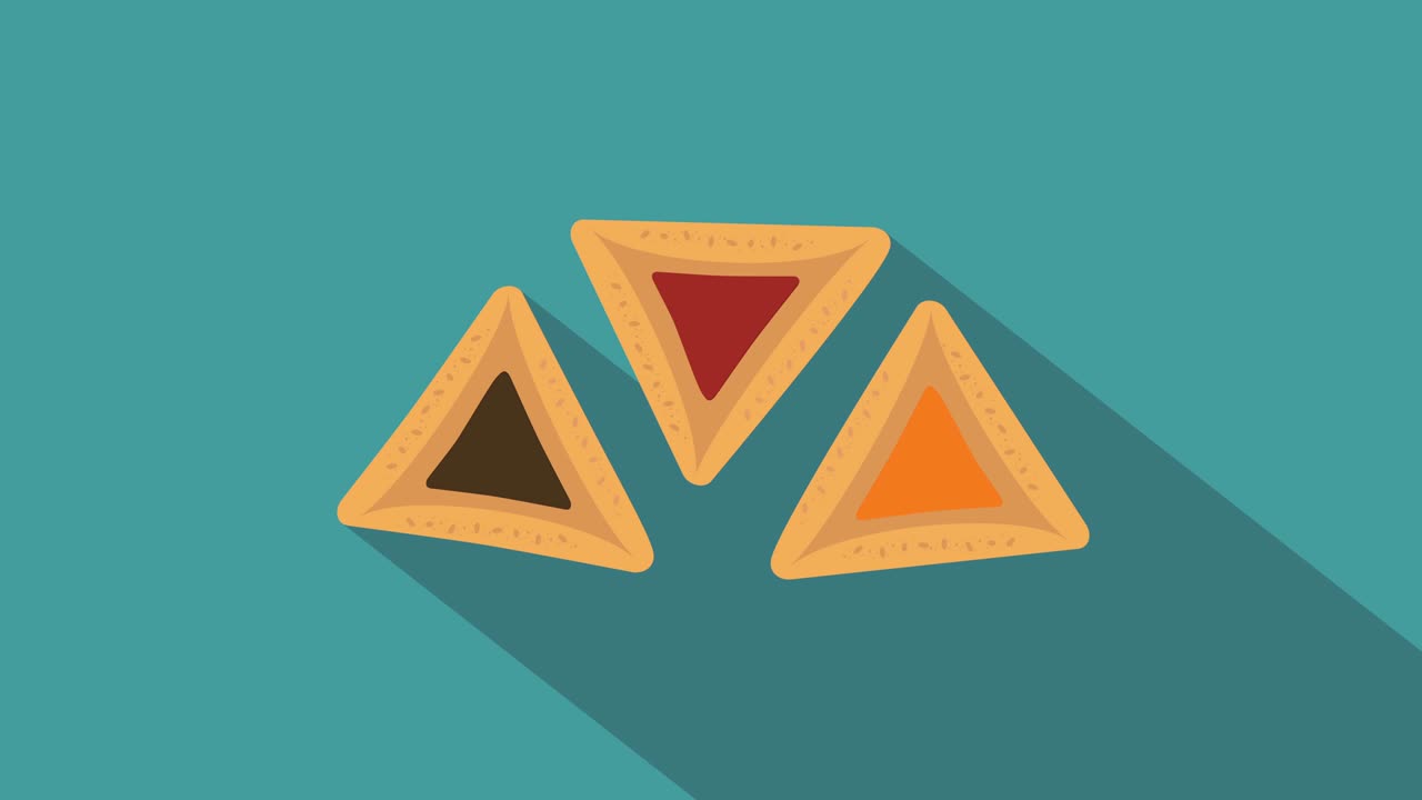 purim vacaciones hamantash diseño plano icono de animación