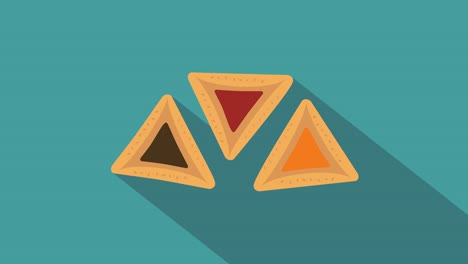 purim vacaciones hamantash diseño plano icono de animación