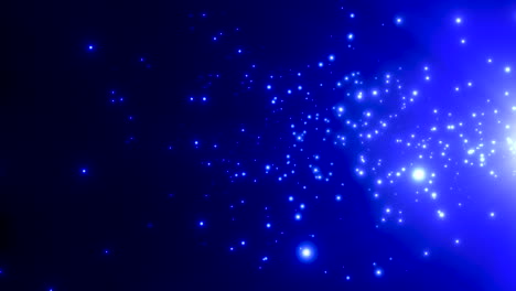 flying blue stars and glitters in dark galaxy