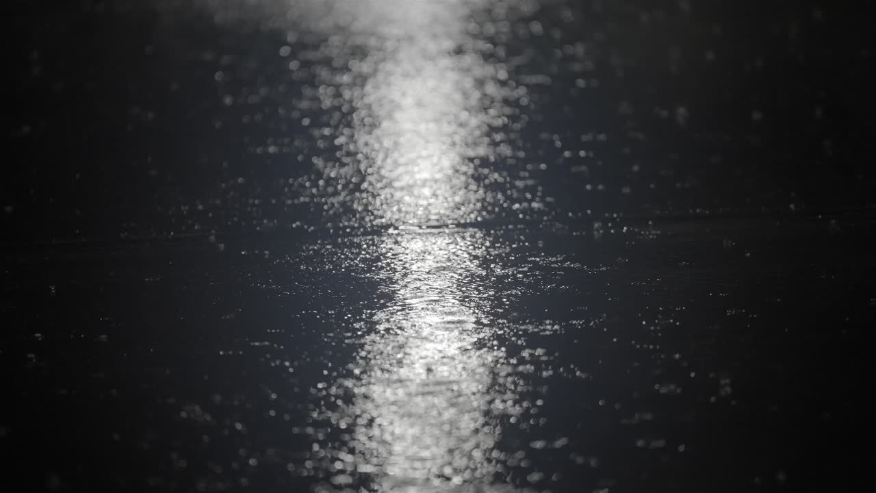 Night Rain Falling on Urban Street with Reflections