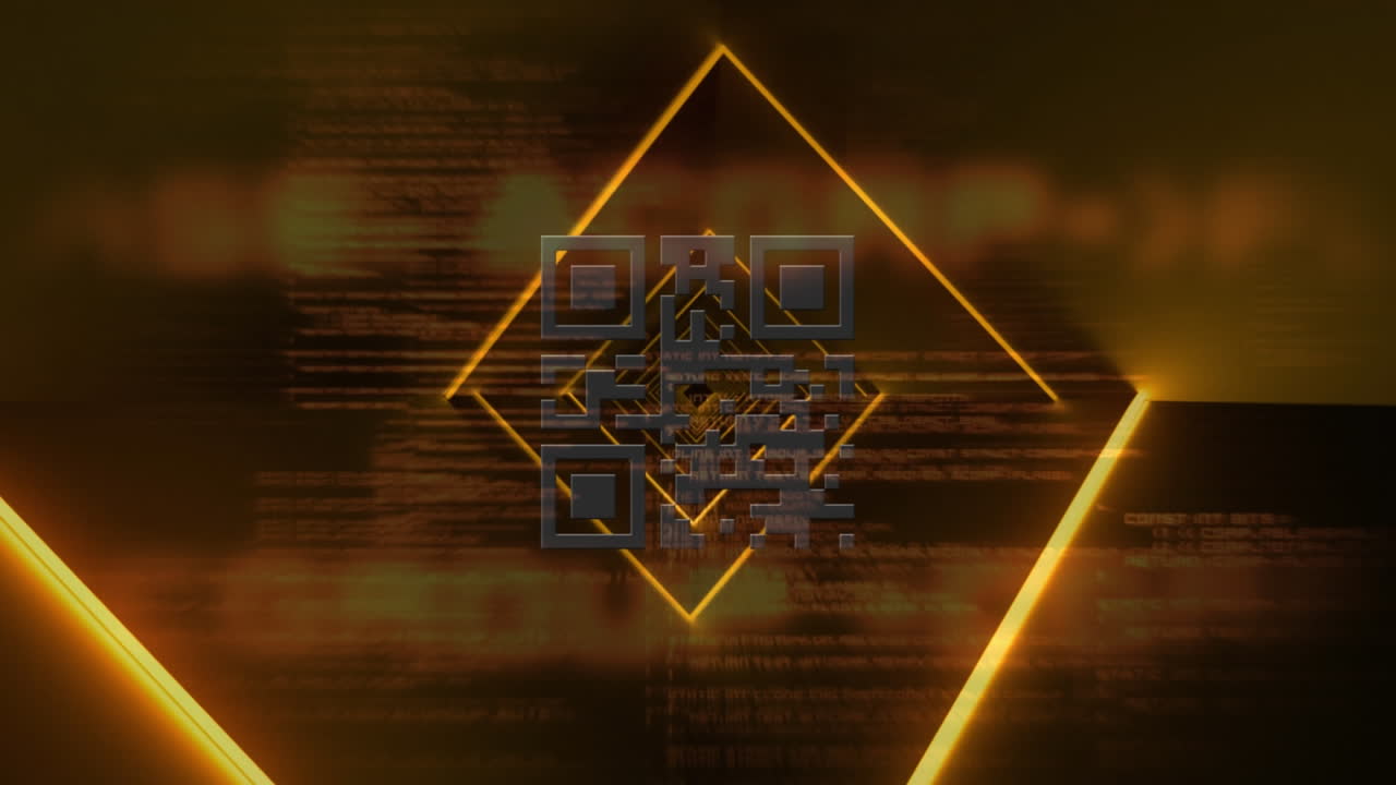 escáner de código qr con elementos de neón contra el procesamiento de datos