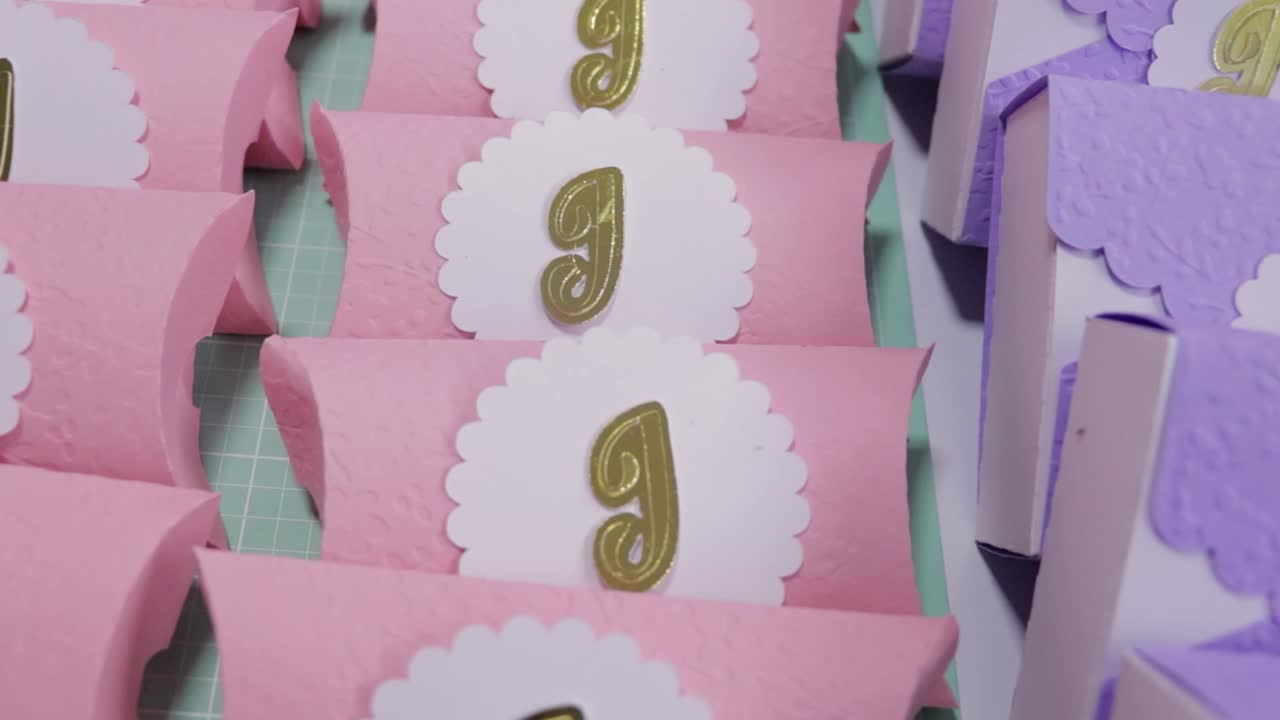 Handmade gift boxes in pink and violet color, embellished candy boxes