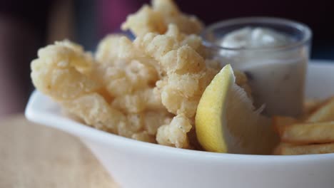 fish and chips with fries and lemon