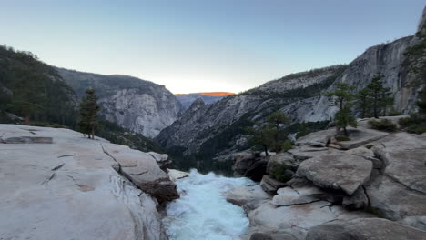 merced river above nevada fall just as the water plunges over the cliff in yosemite national park