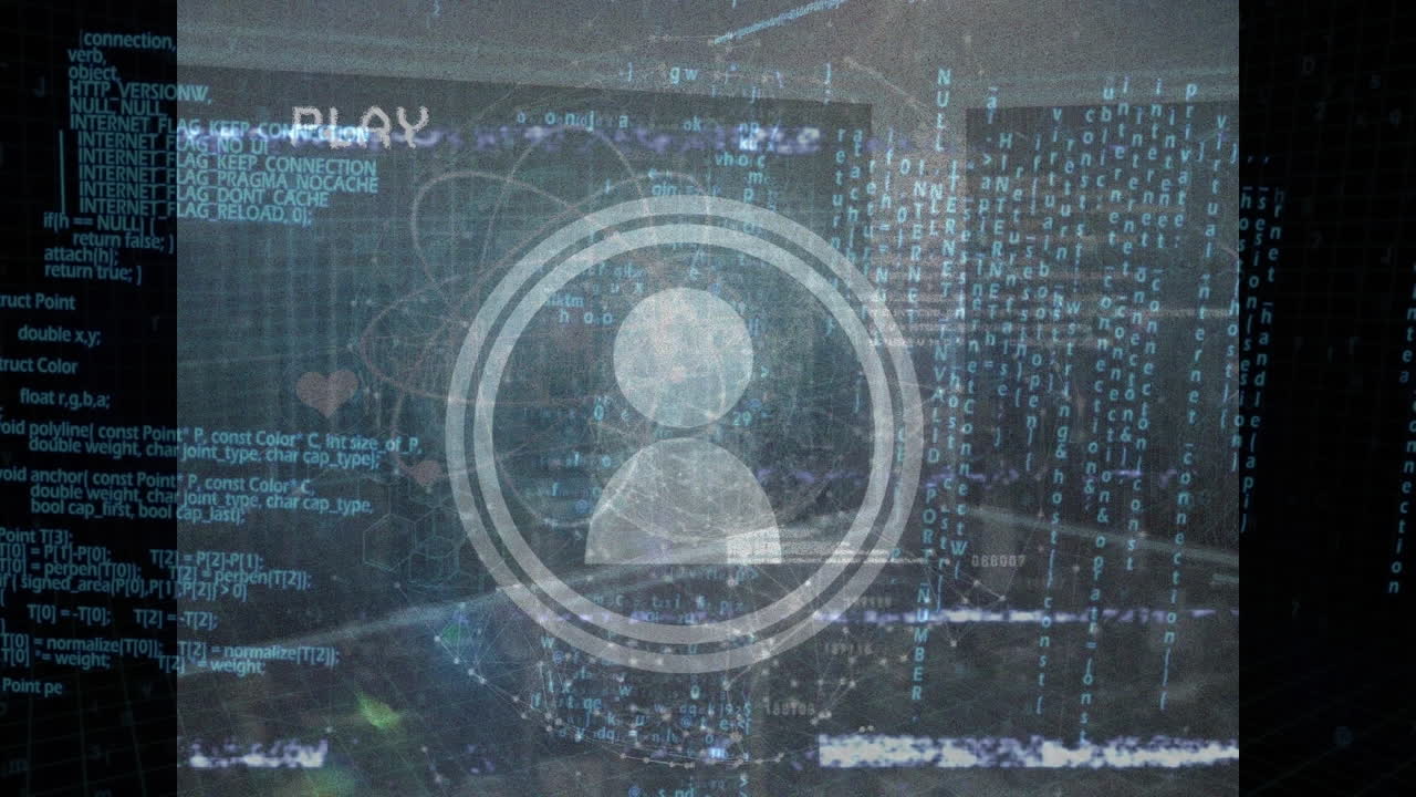 animación de iconos y procesamiento de datos en la sala del servidor