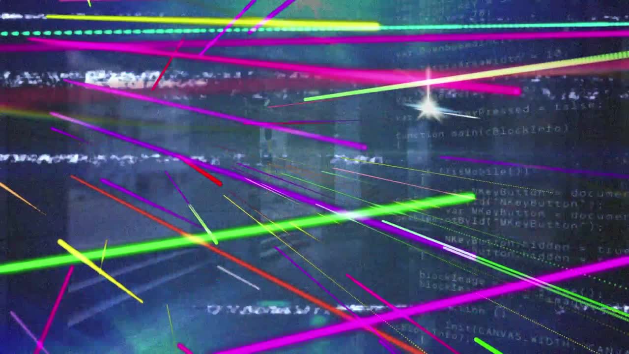 Animation of colorful geometrical shapes over japan and geometrical background