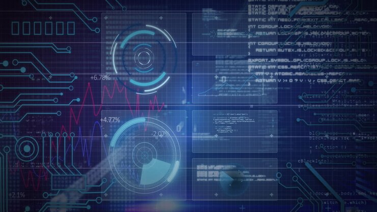Video of data processing over dark background