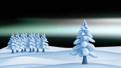 Animation-of-winter-scenery-at-christmas-over-aurora