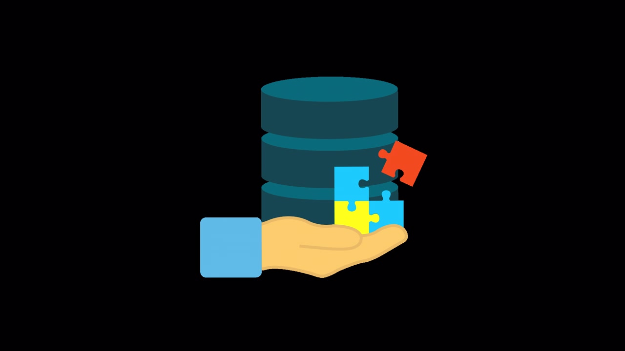 Animated Hand Holding Database with Connecting Puzzle Pieces
