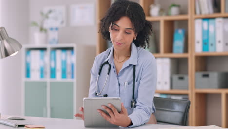 Tablet,-smile-and-face-of-woman-doctor-doing