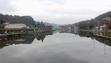 aerial view of a village by a canal