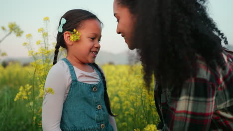 Love,-mother-and-child-in-flowers-field-for-family