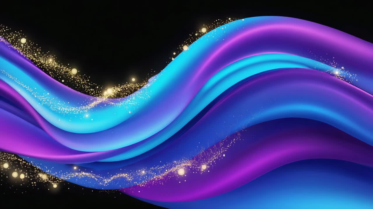 Abstract Flowing Waves with Golden Glitter