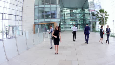 walking through business lobby to greet client, pov shot