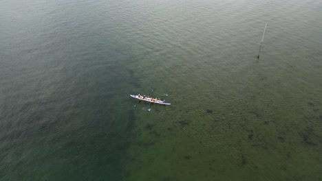 rowers rowing on the open sea with no waves