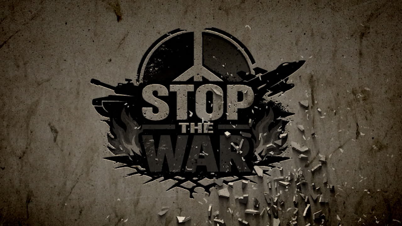 A dynamic shattering effect reveals a powerful anti-war message in bold black and white