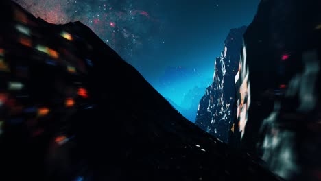 stylized vj looping 3d animation with mountains, space and high speed flythrough