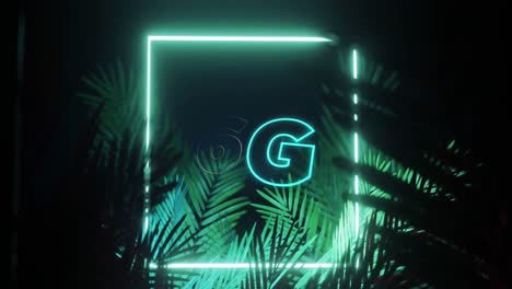 animation of 6g text over neon shape and leaves on black background