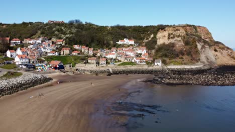 runswick bay village, yorkshire coast. aerial panoramic view