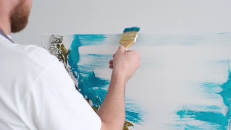 talented female artist working on abstract painting at modern home talented female artist working on abstract painting at modern home young woman drawing picture on canvas at home in sunny day art and painting concept