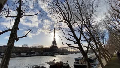 eiffel tower views from the seine river in paris