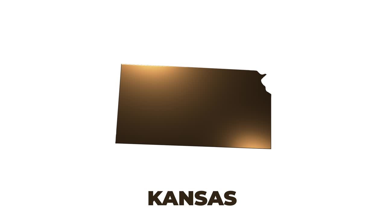 미국 캔자스 주 - 지도에서 애니메이션 3d 골드 위치 마커 - 비디오에서 화면 투명 모드와 함께 사용하기 쉽습니다.