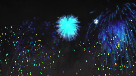 colorful fireworks and confetti animation over dark background, celebration scene