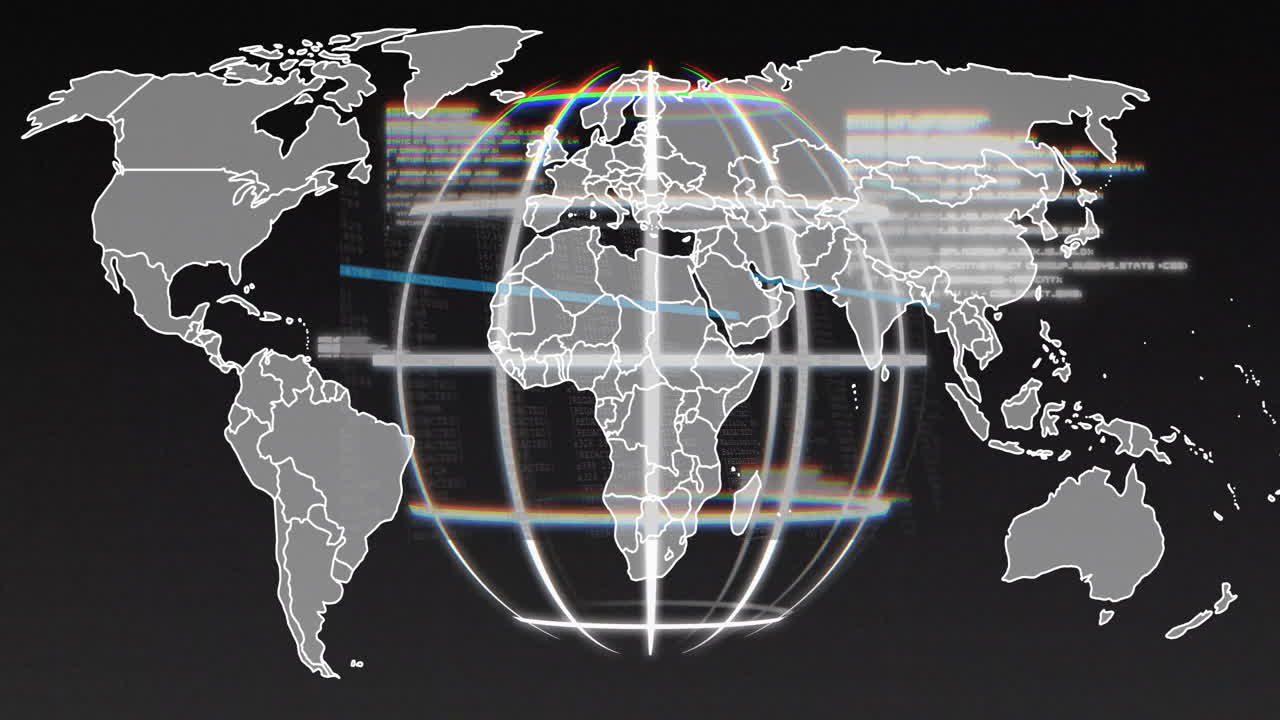 세계 지도 위에서 회전하는 지구의 애니메이션 및 데이터 처리