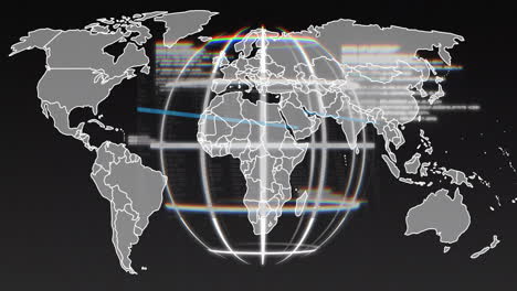 animación del globo que gira sobre el mapa del mundo y procesamiento de datos