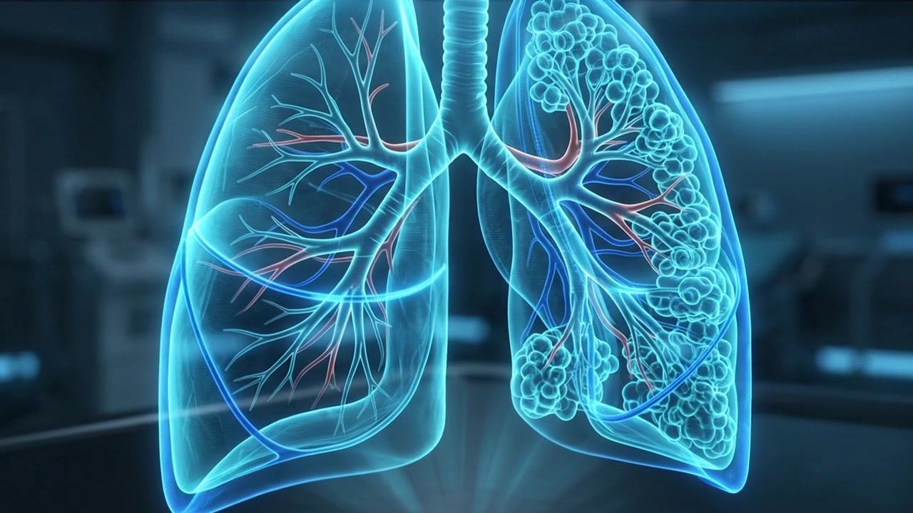 Ologramma 3D di polmoni umani e sistema respiratorio, organo medico