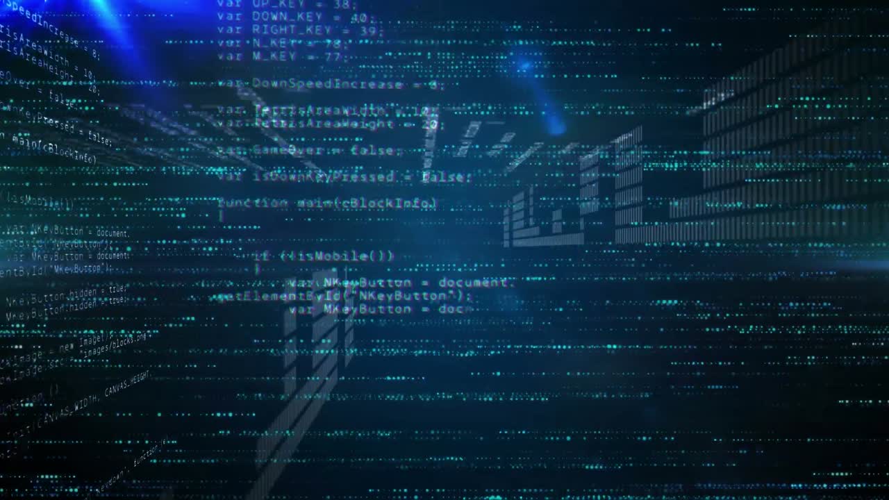 Animation of data processing over black background
