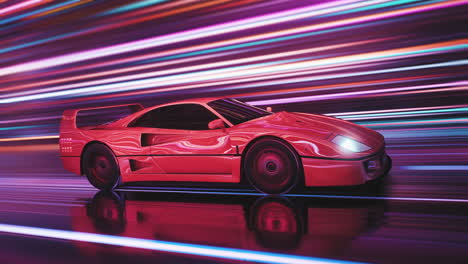 loop red sport car driving on the road with a motion blur effect and neon light streaks in the