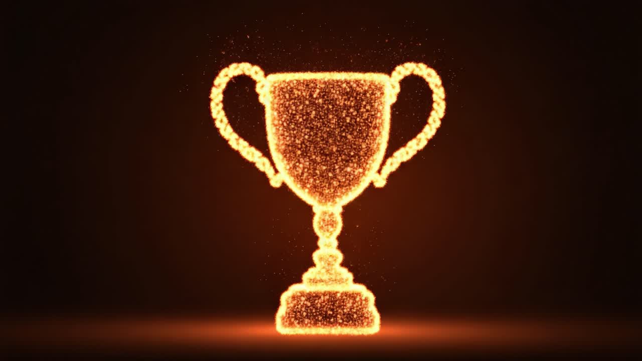 A Stunning Transformation of a Trophy Illustrated with Glowing Particles, Capturing the Essence of Achievement and Celebration, Radiating Success and Glory Through Dynamic Motion