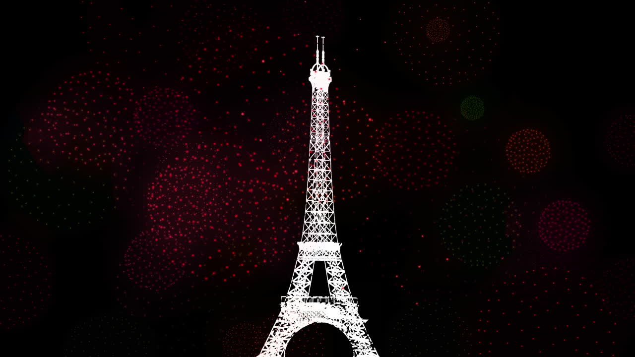 Animation of fireworks and eiffel tower background