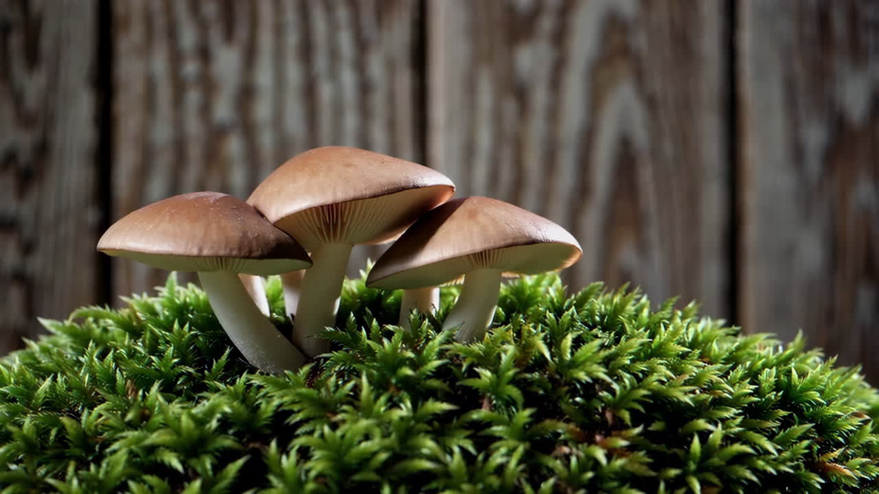 Mushrooms Growing in Moss