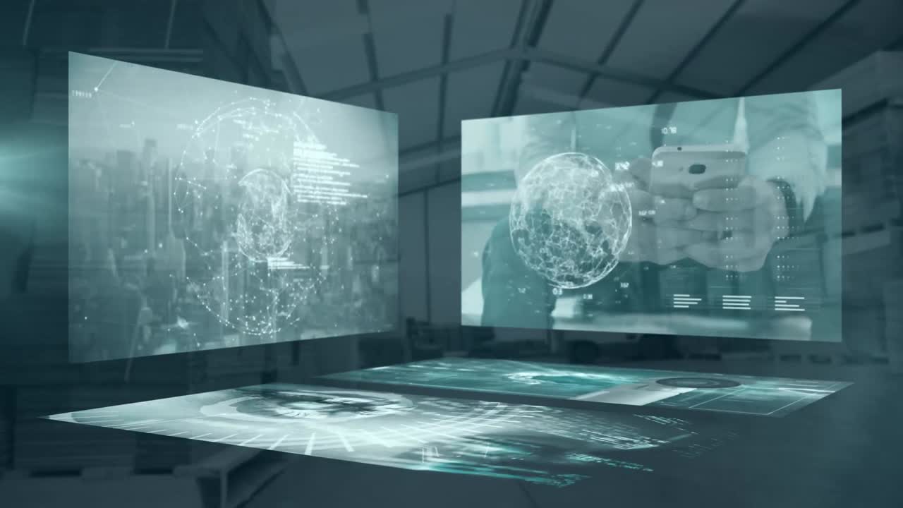 데이터 처리의 애니메이션: 매장 위의 글로브