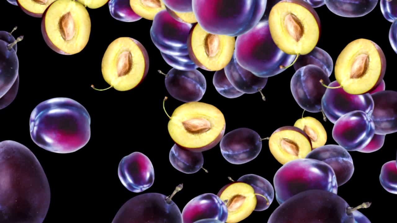 el fondo de las ciruelas que caen, bucle, 60 fps, con canal alfa