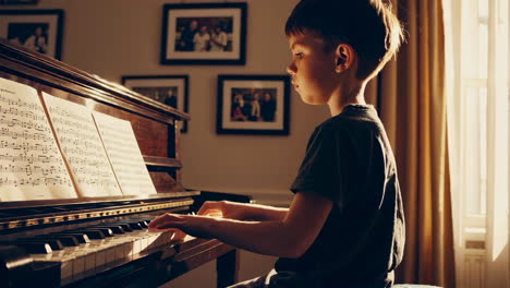 boy playing piano at home