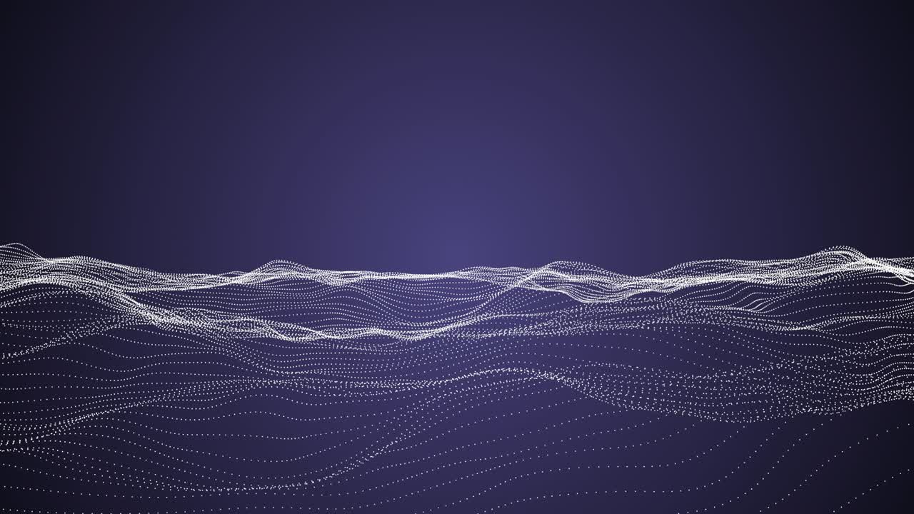 Animation of rows of several dots forming a grid moving in hypnotic motion on a blue background. The concept of color and movement is a digitally generated image. Swim the waves