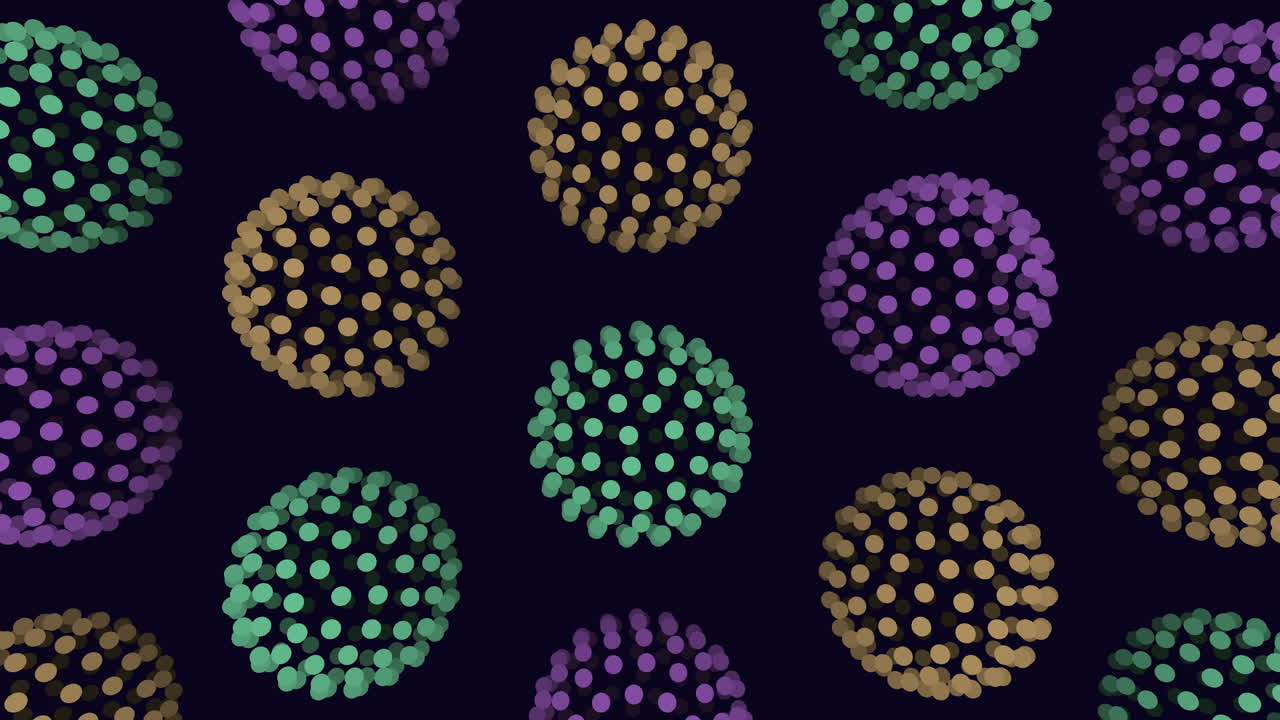Circles in shades of purple and green on black background