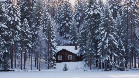 cabaña nevada en el bosque de invierno