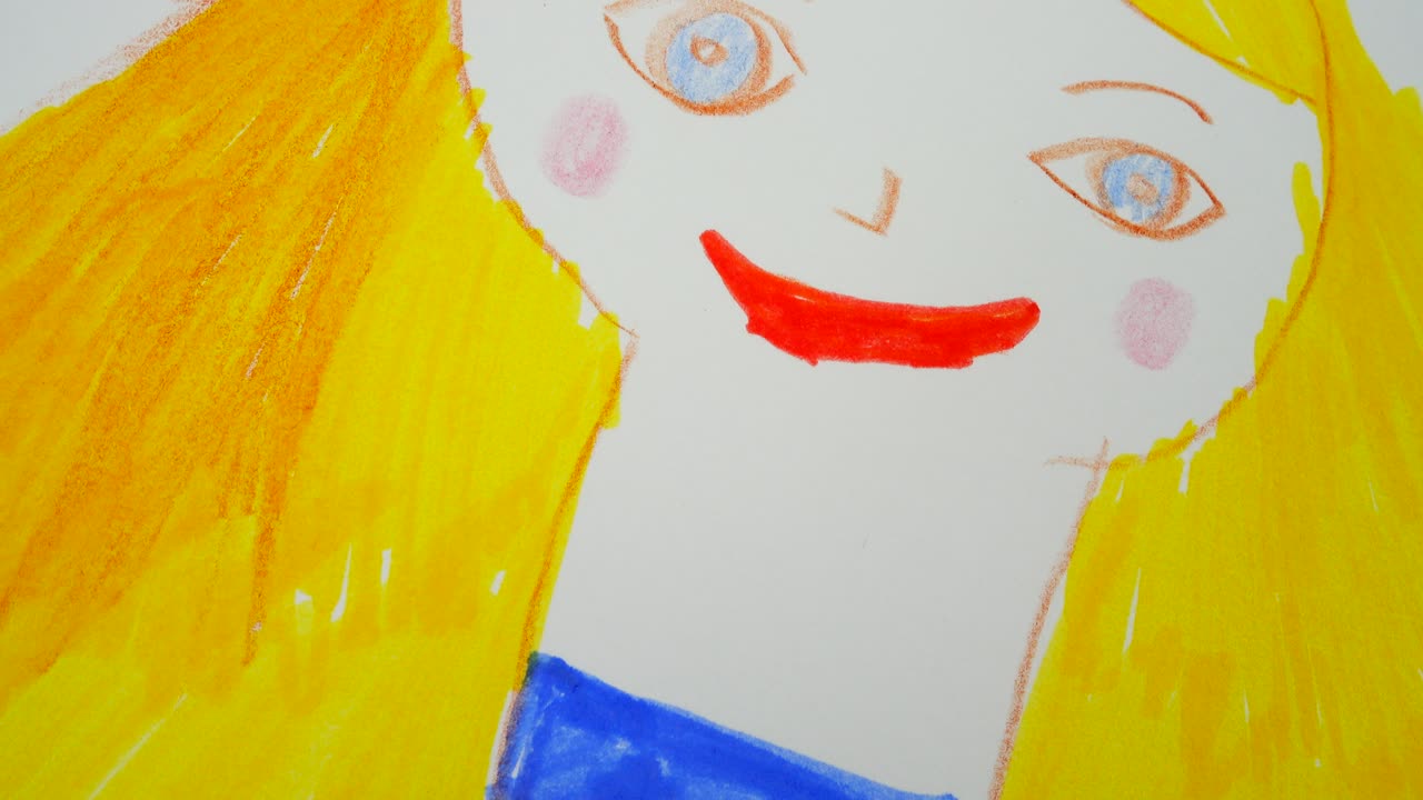 Shooting of the drawing of a portrait of the girl