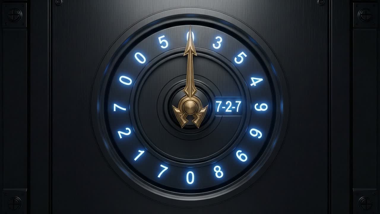 A Close-Up View of a Combination Lock Display Featuring a Colorful Dial with Illuminated Numbers, Showcasing Different Number Sequences and an Artistic Pointer