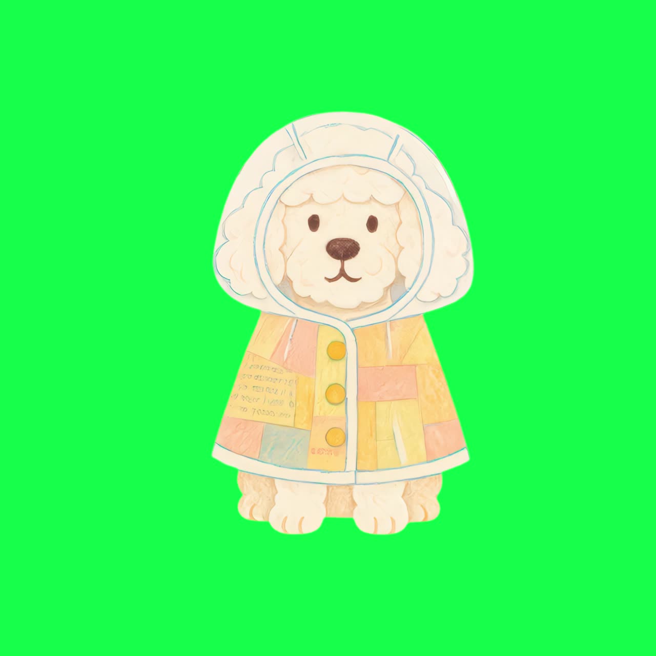 Cute dog in colorful coat animation, transparent 4K video, green screen