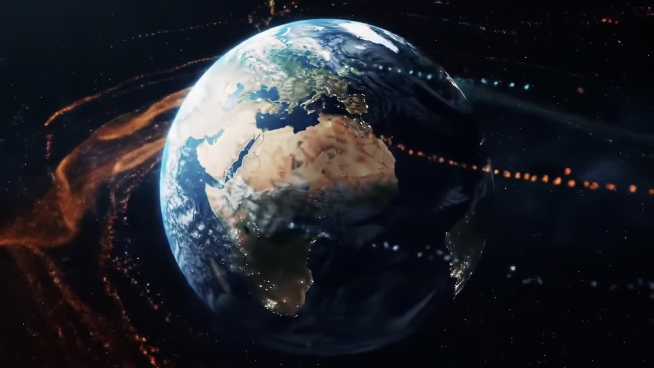 A Captivating Visual Journey Through Space: The Mesmerizing Rotation of Earth with Fluid Dynamics and Celestial Beauty Unveiled in Stunning Detailing