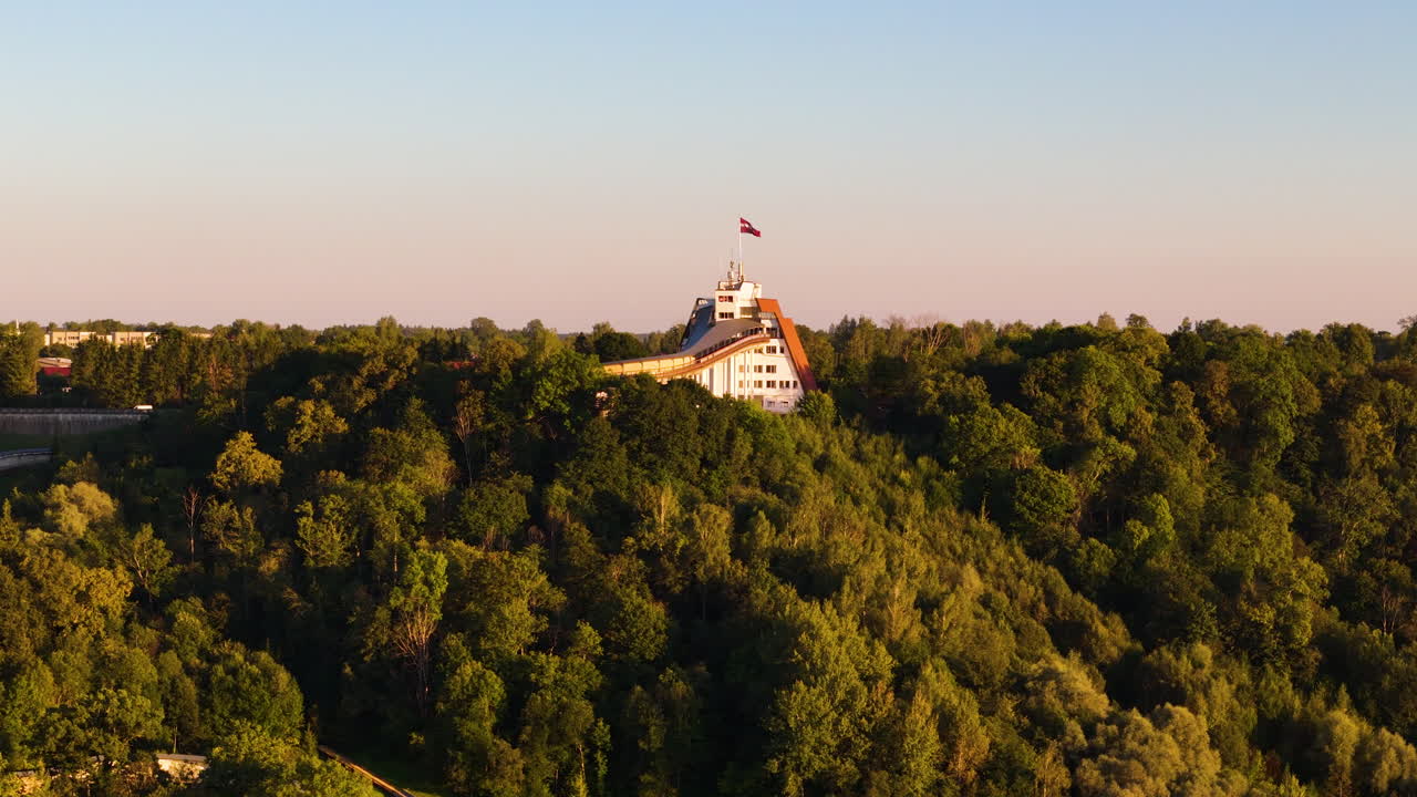 Aerial View of a Ski Jump in Latvia
