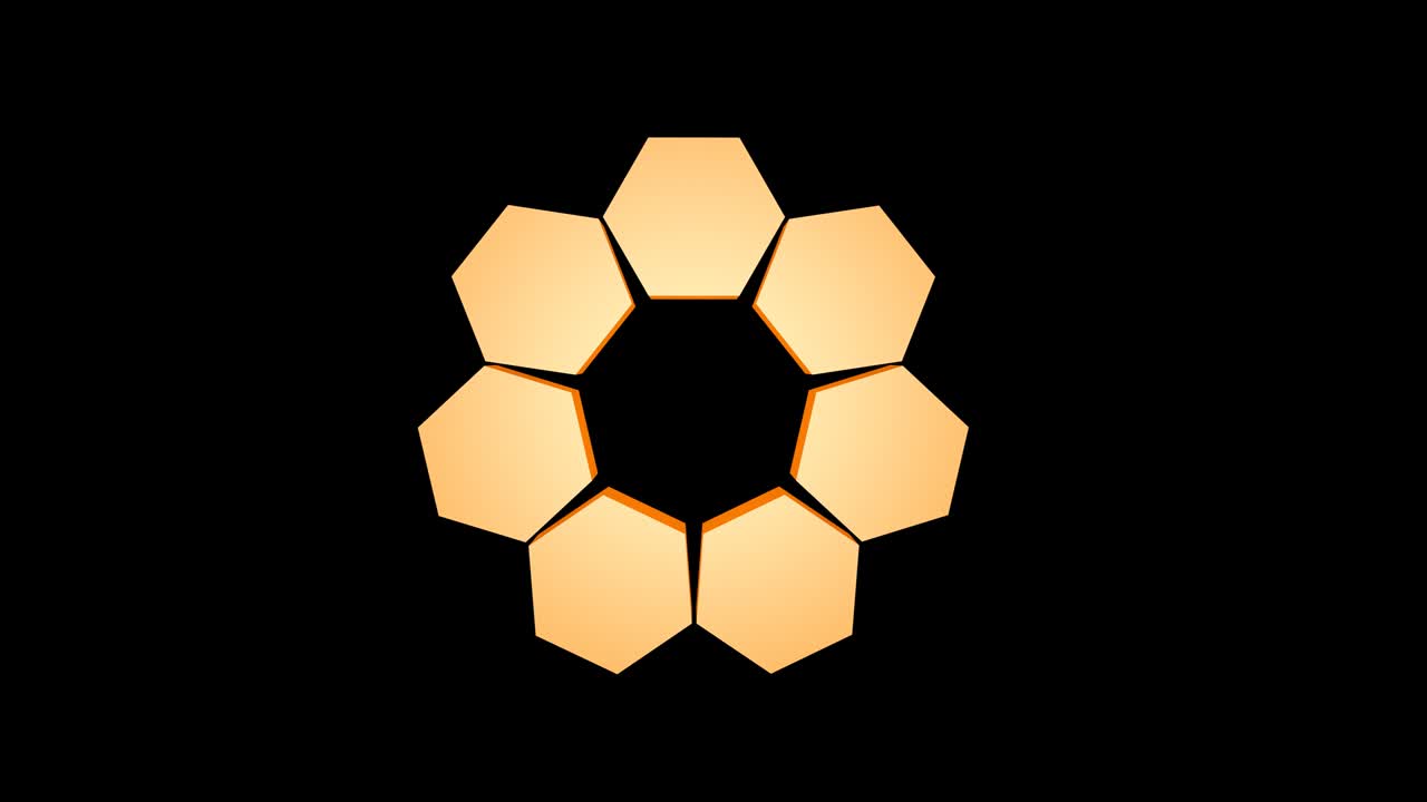 검은 바탕에 추상적인 3d 애니메이션, 육각형의 애니메이션