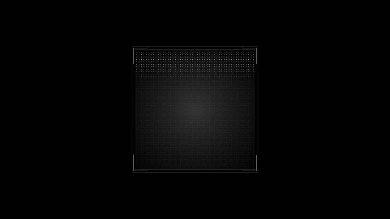 Video footage of futuristic black white digital screening frame glowing minimal grid design on dark