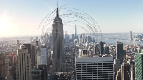 animation of shapes over cityscape